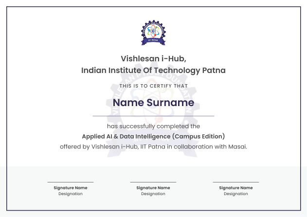 Certification by Vishlesan i-Hub IIT, Patna